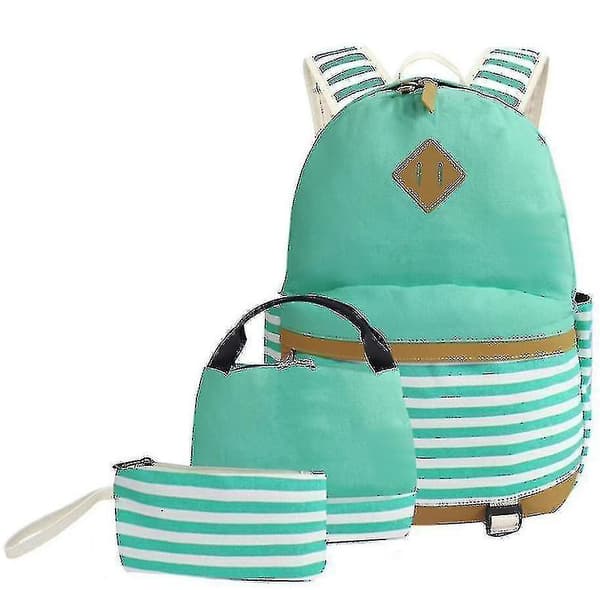 Backpack Book Bag Shoulder Handbag/Lunch Bag, Pencil/Makeup Canvas Bag Set（Light Blue）