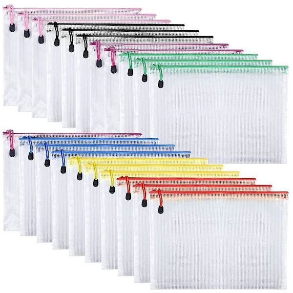 21 stk. Dokumentpose A5 Lynlåspung Plast Mesh Dokumentmapper