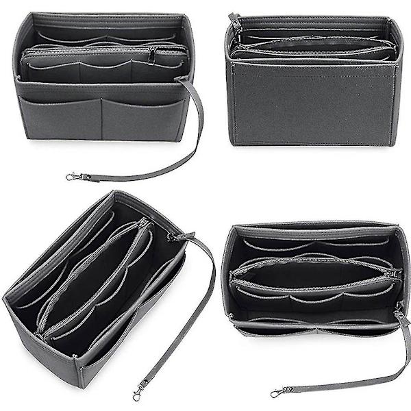 Pung Organizer Indsats Filt Taske Med Lynlås Håndtaske Tote Formgiver Multi Lommer Store Opbevaringsposer Gray 2