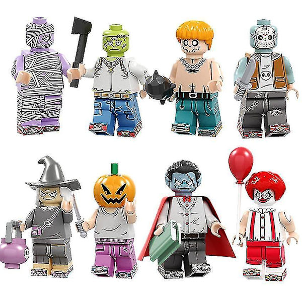 Hh 8pcs Halloween Vampire Pumpkin Man Mask Man Children Puzzle Assembled Building Block Minifigure Toy