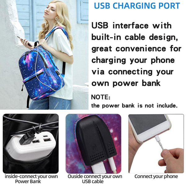 For Galaxy Backpack School College Laptop Usb Charging Port Backpacks For Teenag Blue