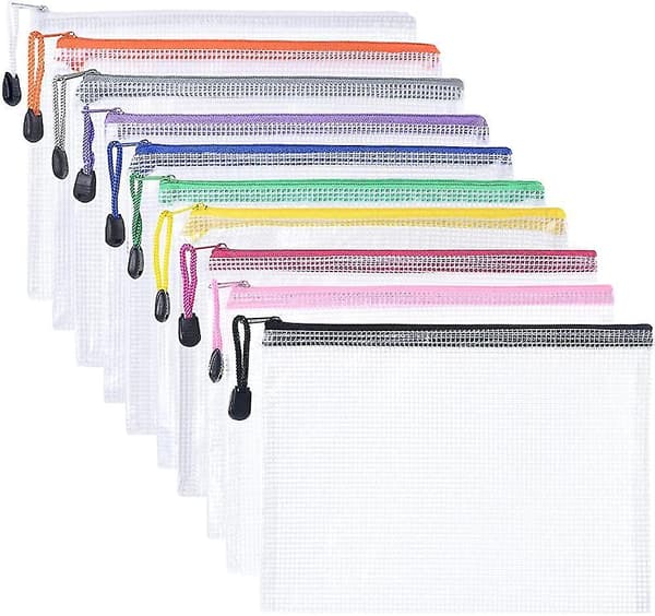 Plastik Lommer A5, 10 stk. Lynlåsposer Mesh Dokumentmappe Dokumentmapper