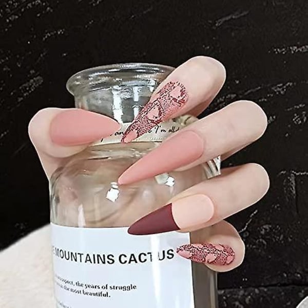 Long Almond False Nails Matte Press On Nails, Ballerina Coffin False Nails Acrylic Nail Artificial Nails Tips Manicure Daily Or Party Wear, Gifts For JP1348-B1