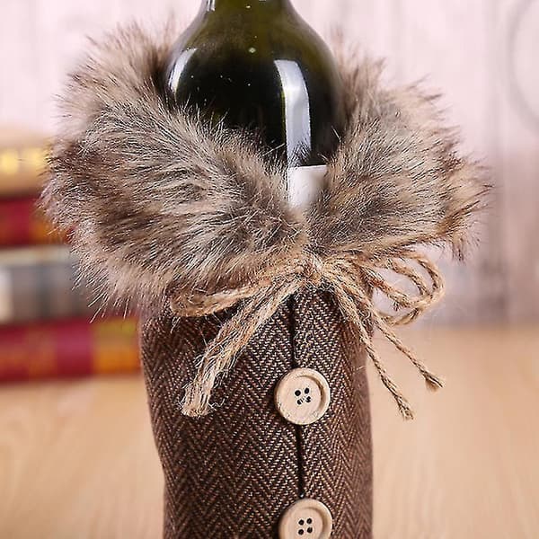 2 Stykker Jule Vinflaske Trekk Genser Lin Rutete Vin