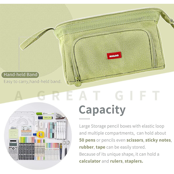 Pencil Case Large Capacity Pencil Pouch Handheld Pen Bag Cosmetic Portable Gift For Office School Teen Girl Boy Men Women Adult (blue) Green