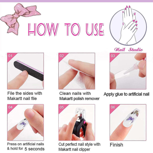 24 stk. Påsætningsnegle Medium Længde Med Design Chic Mode Lange Falske Kistenegle Med Lim Fransk Tip Akrylnegle Ballerina Glossy Falske Negle T 4