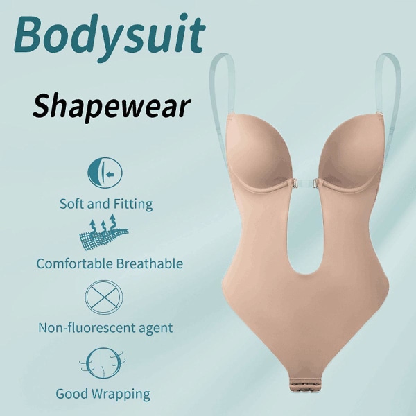 Women Plunging Deep V-neck Body Shaper Strapless Backless Bodysuit Shapewear U Plunge Seamless Thong XL(38)