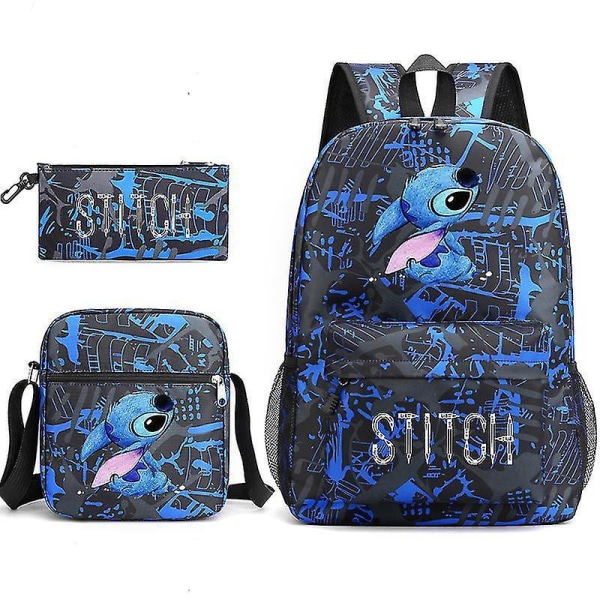 Lilo & Stitch Stitch Backpack Shoulder Bag Pencil Bag Black Student Schoolbag Three-piece Set Blue Black