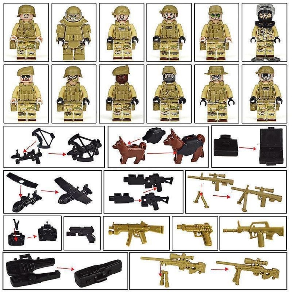 12PCS SWAT Marines City Police Warrior Minifigures Building Blocks Dolls with Accessories Min Figures