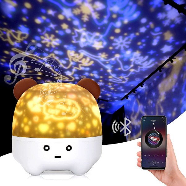 Night Light For Kids, Music Star Light Projector For Bedroom Ceiling, 6 Rotating Projections, Rechargeable Led Toddler Lamp, Nursery Nightlight F