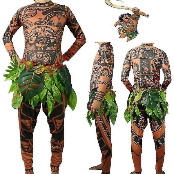 Maui Tatovering T-shirt/bukser Halloween Voksen Herre Dame Cosplay Kostumer Med Blade Dekoration Blattern Halloween Voksen Cosplay Kids 130cm