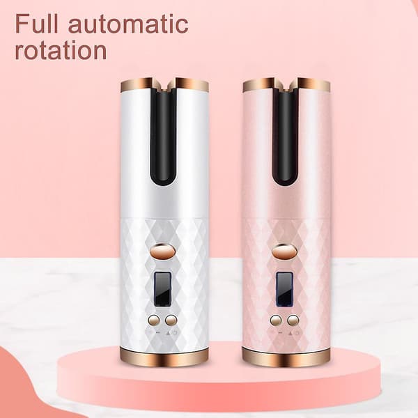 Curling Iron Lcd Display Usb Rechargeable Portable Cordless Automatic Hair Curler Styling Tools For Salon White