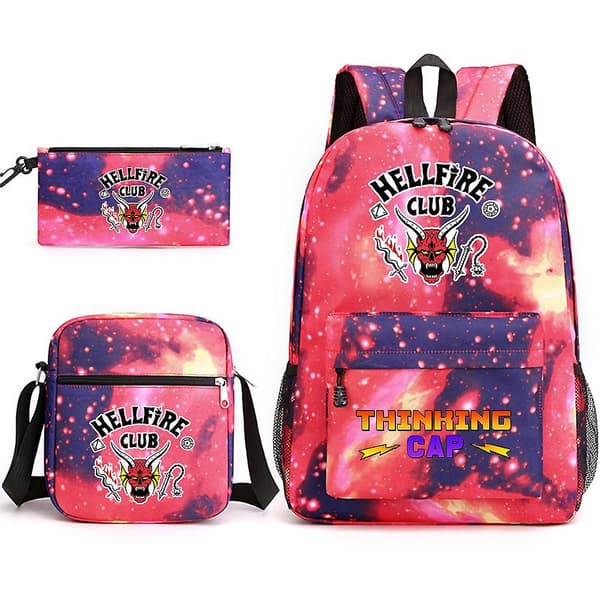 Stranger Things Hellfire Club Backpack Three-piece Set School Bag Starry Red