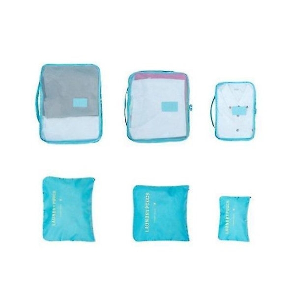 6 Pcs Travel Storage Bag Waterproof Clothes Bag Wash Bag For Luggage Blue