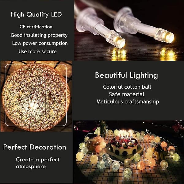 Bomuldskugle Lyskæde LED Batteridrevet String Fairy Light style 4
