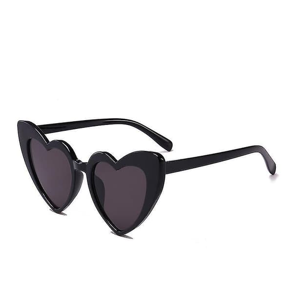 Hjerteformede solbriller for kvinner - Vintage Cat Eye retro briller Black frame black grey lens