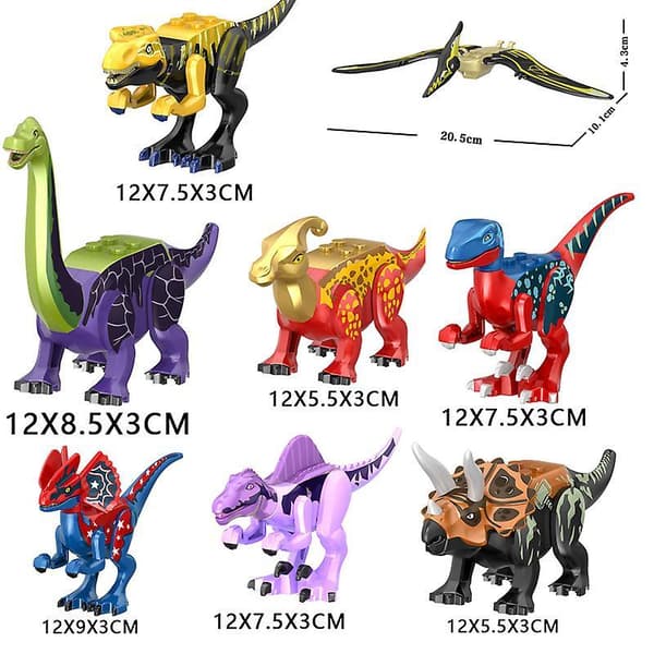 8 stk. Dinosaur Samle Byggeklodser