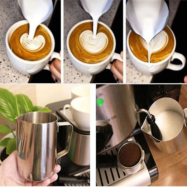 350ml Melkekanne i Rustfritt Stål - Cappuccinokanne Helletut Espresso Kopp - Perfekt For Espressomaskiner, Melkeskummere, Latte Art
