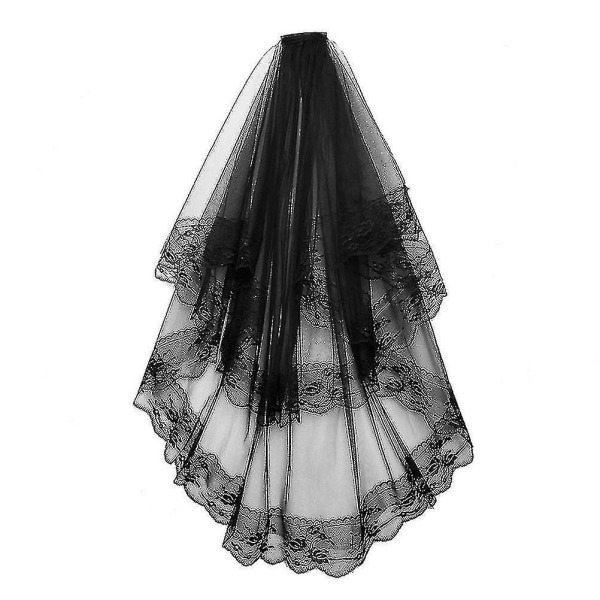 Double Layer Veil Black Lace Veil Cosplay Bridal Wedding Veil Hair Accessories With Hair Comb For Photography Party