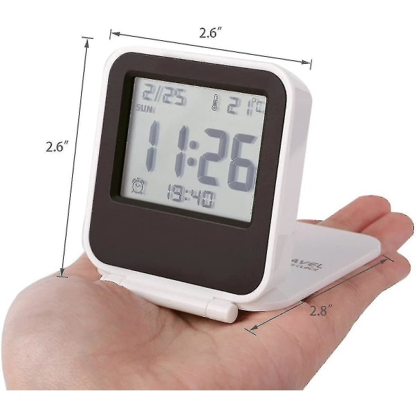 Small Digital Travel Alarm Clock, Powered Mini Travel Clock With Backlight, Portable Folding Mini Pocket Calendar Temperature Clock (white)
