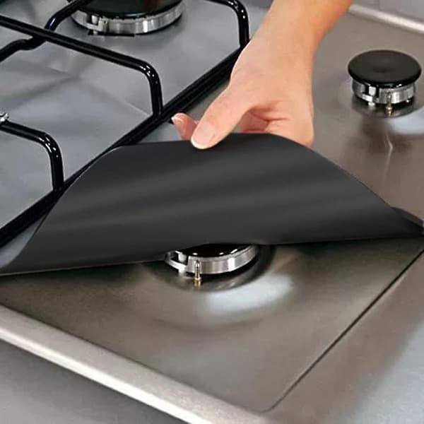 4pc Stove Protector Cover Liner Gas Stove Protector Mat Cooker Cover silver
