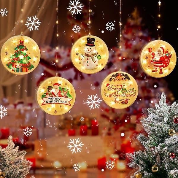 Christmas Window Decorations, Christmas Element Flashing Curtain Usb Light, Indoor Dcor Lights Warm White Christmas String Lights Hanging Xmas Tree Ho