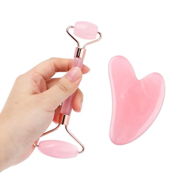 Facial Roller Massager Face Lifting Slimming Face Massage Natural Rose Resin Roller Gua Sha Set Guasha Scraper A and B
