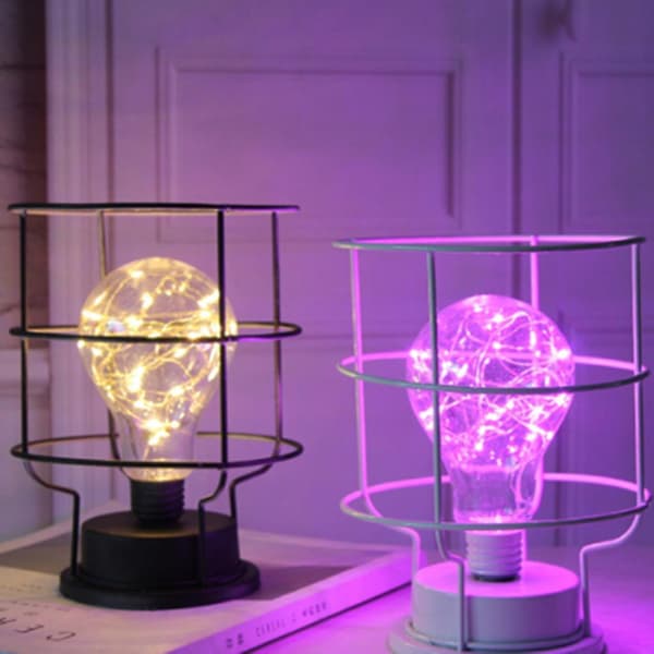 Metal Cage Bordlamper Batteridrevne Natlamper Med LED-lys Til Soveværelset A
