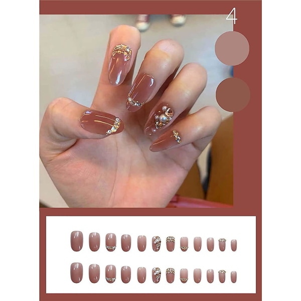 24 stk. Påsætningsnegle Medium Længde Med Design Chic Mode Lange Falske Kistenegle Med Lim Fransk Tip Akrylnegle Ballerina Glossy Falske Negle T 4