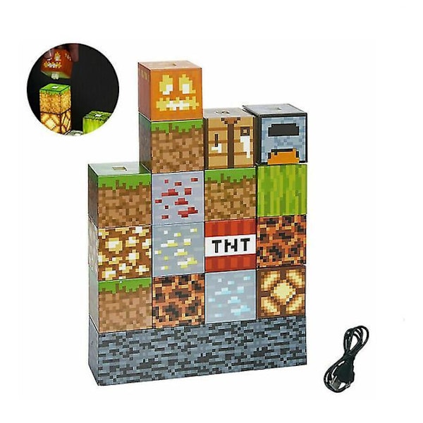 Minecraft Byggeklods Bordlampe DIY Syning Bordlampe Legetøj USB opladning