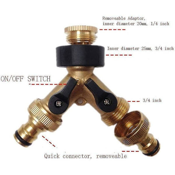 2 Way Solid Brass Pants Splitter 2-way Pants Connector With Shut Off/on Valves