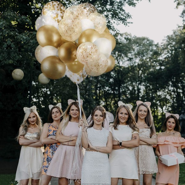 60 Pieces Of Golden Balloons + Golden Confetti Balloons With Ribbon