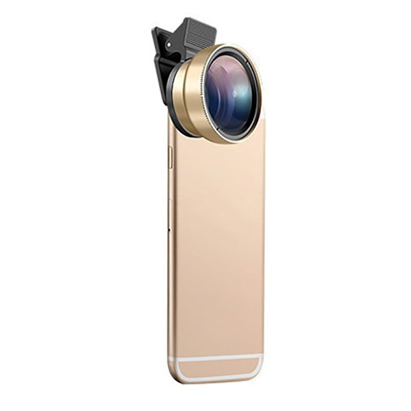 2 In 1 Universal 37mm 0.45x 49uv Wide Angle Macro Cell Phone Camera Lens Kit Golden
