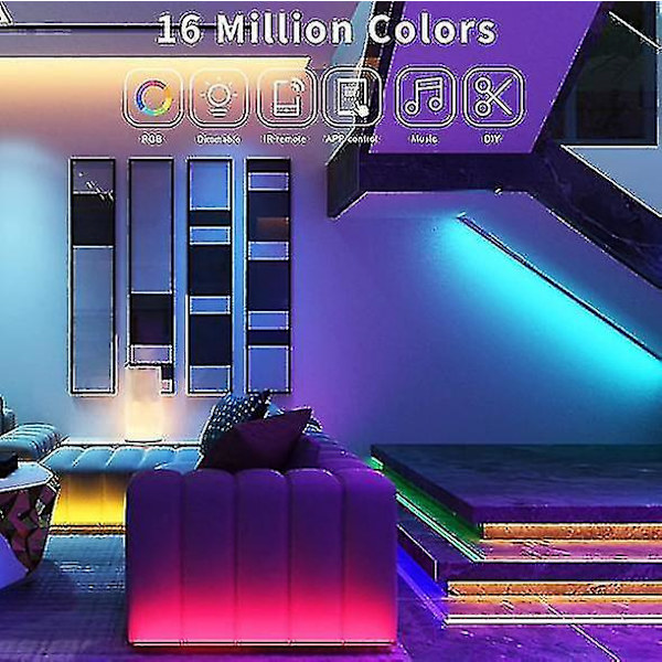 LED Strip Lys 20m Ultralange LED Lys Stripe Musikk Synkronisering, App Kontroll Med Fjernkontroll, LED RGB LED Lys For Soverom, DIY Fargevalg LED Tape Lys RGB 24V European