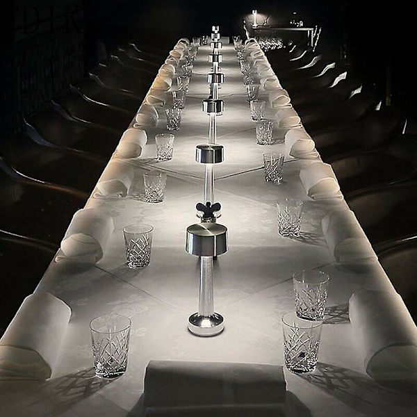 Oppladbar LED Bordlampe Berøringssensor Skrivebordslampe Soverom Restaurant Bar Dekor Silver Dumbbell