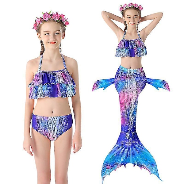 3 kpl Tyttöjen Uimapukuja Merenneito Uintiin Merenneitoasu purple 100cm