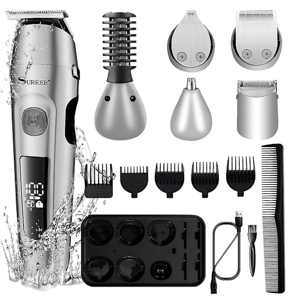 All In One Hair Trimmer Professional For Men Beard Trimmer Facial Body Hair Clipper Electric Grooming Kit For Eyebrow Nose Ear Silver