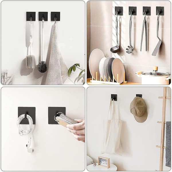 Adhesive Hooks,black Stainless Steel Self Adhesive Towel Hooks,4 Packs