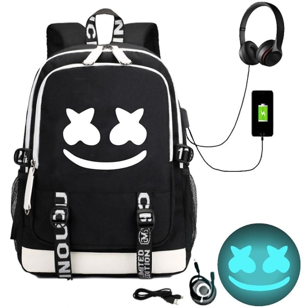 marshmello backpack USB rechargeable backpack large capacity student school bag Color-3
