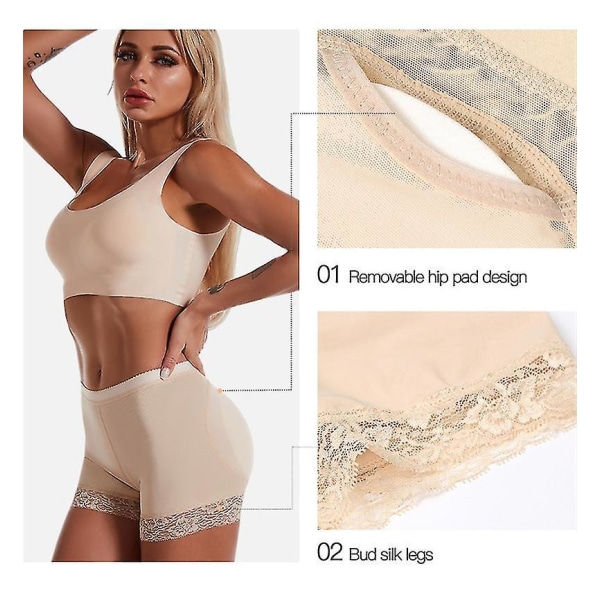 Women Body Shaper Padded Butt Lifter Panty Butt Hip Enhancer Fake Bum Shapwear Briefs Push Up Shorts Beige M