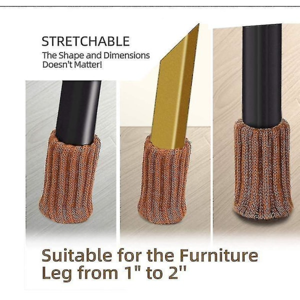 16 Pack Chair Leg Protectors Knitted Furniture Socks Brown