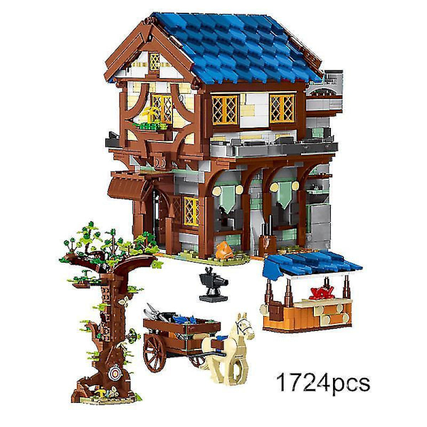 Kreative Byggeklosser Middelalderby Marked Gateutsikt By Retro Hestevogn Hytte Borg Hus Klosser Leker Barn Gave50101 Uten Eske