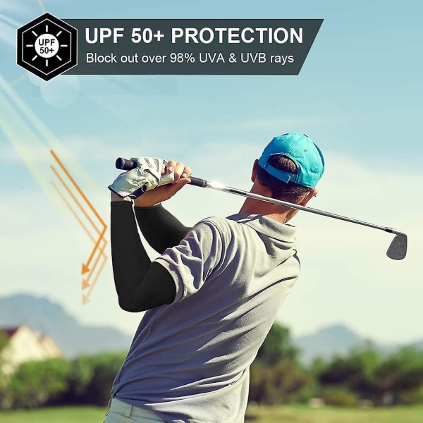 2 Par Sol UV Beskyttende Kølende Arm Sleeves Til Mænd & Kvinder, UPF 50 Black