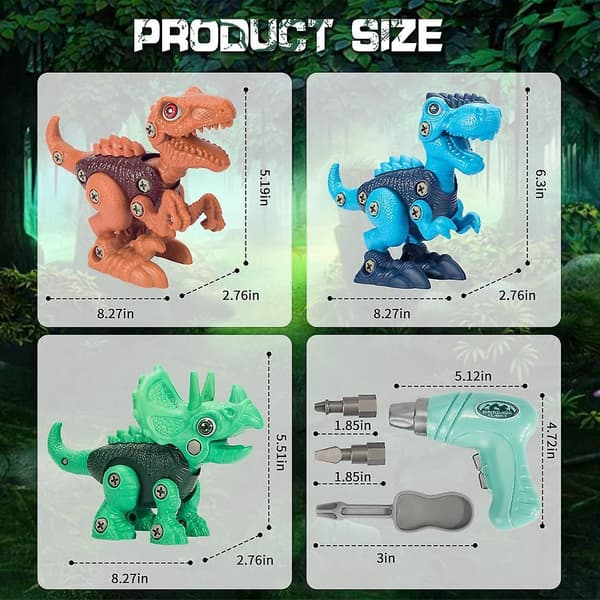 Dinosaurleker for barn DIY 3 pakker demonterbare dinosaurleker sett