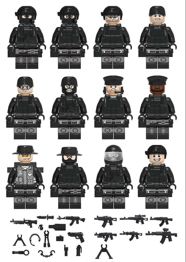 8 stk. Sort Swat Minifigur Byggeklods Tilbehør Militær Legetøj