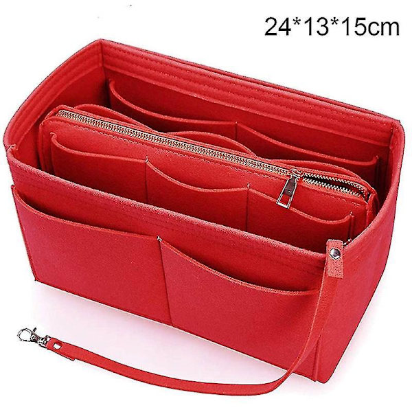 Pung Organizer Indsats Filt Taske Med Lynlås Håndtaske Tote Formgiver Multi Lommer Store Opbevaringsposer Red 1