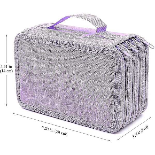 72 Slots 4-layer Zipper Pencil Case With Handle Strap, Oxford Fabric Purple