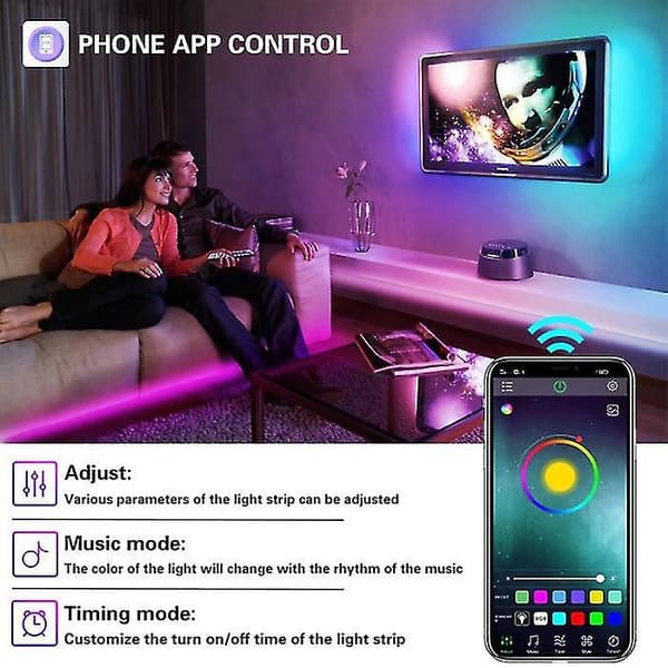 Bluetooth Led Strips 15 Meters - Rgb Lighting With Remote Control Smd 5050 Color Adjustment Waterproof