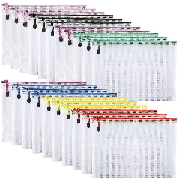 21pcs Document Bag A5 Zipper Wallet Bags Plastic Mesh Document Folders