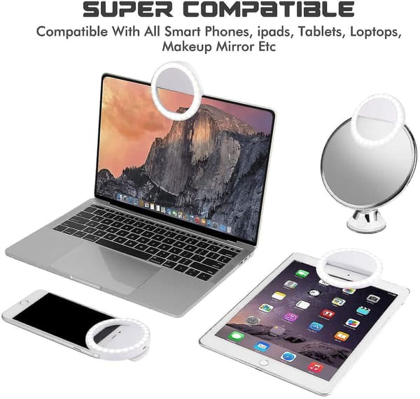 Selfie Ring Light (2 Packs), 3 Light Modes Rechargeable Clip-on Phone Ring Light With 36 Led For Iphone/laptop/computer, Mini Selfie Light F